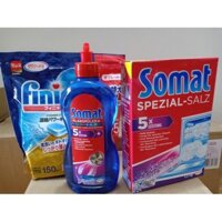 Combo viên rửa bát Finish 150 + Muối rửa bát 1,2kg+ Nươc làm bóng somat 750ml sản xuất tại Đức