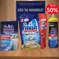 Combo Viên rửa bát Finish 150 viên  Muối rửa bát chén Finish 1.2kg  Nước làm bóng bát Finish 750ml dùng cho máy rửa bát chén nhật bản japan loại nhỏ - Combo viênmuốibóng