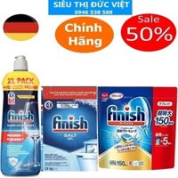 Combo Viên rửa bát Finish 150 viên + Muối rửa bát Finish 1.5kg + Nước trợ xả bóng và khô bát finish 800ml máy rửa bát