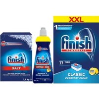 Combo Viên rửa bát Finish 77v + Muối Finish 1.5kg + Nước làm bóng bát Finish 400ml0