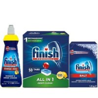 Combo Viên rửa bát finish hộp 50 viên + Muối Finish 1.5kg+Bóng 400ml