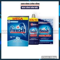 Combo viên rửa bát Finish Hộp Classic 110 viên , Muối 1.2kg, Nước làm bóng 1150ml (Bộ)