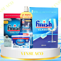 Combo Viên rửa bát Finish  Classic 110 viên+Muối 1,5 kg+Bóng 800ml+Dung dịch vệ sinh 250ml dùng cho máy rửa bát