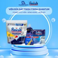 Combo Viên rửa bát Finish Quantum túi 21 viên + Nước làm bóng Finish 400ml + Muối 1kg dành cho máy rửa bát