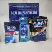 Combo viên rửa bát finish quantum 60V + muối rửa bát finish 1.2kg + Nước làm bóng alio 1 lít dùng cho máy rửa bát