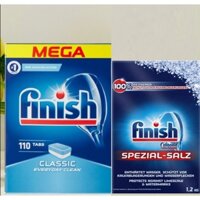 Combo Viên rửa chén Finish Classic 110 viên + Muối rửa bát Finish 1.2kg (NK EU )