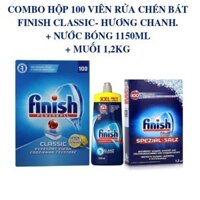 Combo Viên Rửa Finish 100 + Muối Finish 1,2kg + Nước Làm Bóng Finish 1150ml Dùng Cho Máy Rửa bát