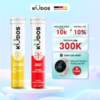 Combo Viên sủi KUDOS DAILY VITAMINS PLUS BIOTIN & GINSENG  + Viên sủi KUDOS VITAMIN C 1000MG hương chanh (20 viên/ Tuýp)
