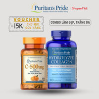Combo viên uống collagen Puritan's Pride Hydrolyzed Collagen và viên uống vitamin C 1000mg 100 viên Puritan's Pride