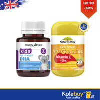 Combo viên uống DHA Healthy Care và kẹo dẻo Gummies Vitamin C Nature’s Way cho bé