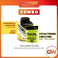 COMBO VITAXTRONG CREATINE 300GRAM UNFLAVORED + NUTRABOLICS HYDROPURE 4.5LBS 2.1KG PEACH MANGO