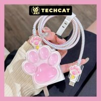 COMBO Vỏ bọc bảo vệ cáp sạc cốc sạc 20W/18W của Iphone CHÂN MÈO CUTE - TechCat Store