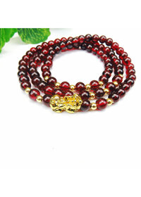 Combo Vòng đeo tay phong thủy đá Ngọc Hồng Lựu đính Tì Hưu Mạ Vàng 18k, kèm hộp đựng lót lụa. - Vòng Quấn