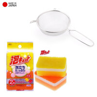 Combo vợt lọc thực phẩm inox cao cấp Echo Metal  set 2 miếng bọt biển rửa chén bát - nội địa Nhật Bản