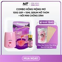 Combo Wax Lông HỒNG MỘNG MƠ Nồi Mini Chống Dính Hồng, 100gr Sáp NTWaxing Hồng Và Chai Serum Mỡ Hoa Hồng ( Full Hồng)