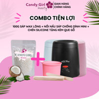 COMBO Wax Lông Tiện Lợi CANDY GIRL BEAUTY - Nồi Nấu Sáp mini Chống Dính+Sáp Wax Lông+Chén+Que wax gỗ