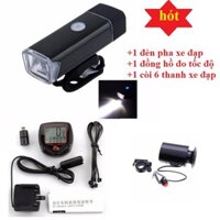 Combo xe đạp Đồng hồ đo tốc độ+Đèn pha xe đạp + Kèn hú xe đạp