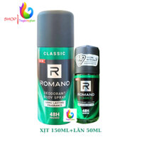 Combo Xịt Ngăn Mùi Romano Classic 150ml + Lăn Khử Mùi Romano Classic 50ml