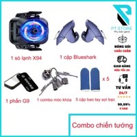 Combo:1 Quạt sò lạnh X94 +1 Cặp nút bấm chơi game BlueShark+1 hộp phấn chơi game G9+1 combo móc khóa + 5 cặp bao tay