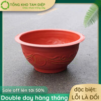 COMBO10 Chậu tròn truyền thống màu đỏ kích thước 46cmx24cm trồng cây cảnh, cây bonsai, hoa sen súng kết hợp nuôi cá