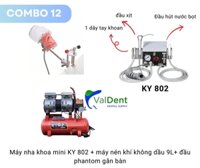 Combo12: Máy nha khoa mini 1 đầu dây tay khoan, 1 đầu hút nước bọt+máy nén khí+Phantom gắn bàn