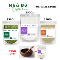 Combo[250g cám gạo sữa+150g trà xanh+150g cam thảo]tặng[Bát gáo dừa+cọ silicon+250g Cám yến mạch sữa non]