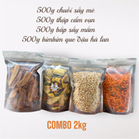 Combo2kg gồm 500g Chuối sấy mè +500g thập cẩm vụn +500g bắp sấy mắm ớt +500g bimbim que đậu hà lan  -Snack ăn vặt