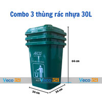 [Combo3] Thùng rác 30l Veco 521, thùng rác có nắp, không bánh xe, thùng rác gia đình, nhà bếp