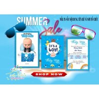 Combo50 thiệp mời thôi nôi  - thiệp mời sinh nhật bé trai in sẵn tên bé và ngày giờ tổ chức tiệc