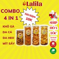 COMBO6 Khô gà 300g, Da cá trứng muối 200g, Da heo cháy tỏi 160g, Mít sấy 230g - đồ ăn vặt ngon