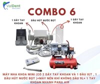 Combo6: Máy nha khoa mini 2 dây tay khoan, đầu hút nước bọt + máy nén khí + Tay khoan nhanh