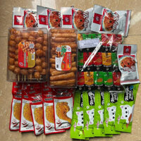 Combo6,2 : 1 hộp bò xiên, 1 hộp bò quẩy thanh,60 gói đùi bò dưa hấu, 5 gói mỳ ý, 5 gói mèo yêu cá,5 gói đùi gà thơm cay