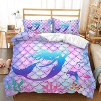 Comforter Twin Pink For Kids, Glow In The Dark Mermaid Bedding Sets With Decor Pillow,3 Pieces G