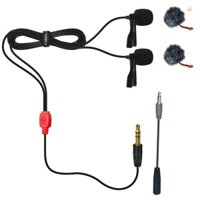 Comica CVM-D02 Dual-head Lavalier Lapel Microphone Clip-on Omnidirectional Condenser Mic Cable Length 2.5m/8.2ft  Compatible with Canon   A7 A6300 Camera Compatible with i