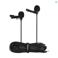 Comica CVM-D02 Dual-head Lavalier Lapel Microphone Clip-on Omnidirectional Condenser Mic Cable Length 6m/19.7ft Compatible with    A7 A6300 Camera Compatible with iPhone 6 6plus Smartphone for Intervi