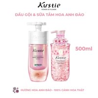 Commbo Dầu Gội 2 Ngăn & Sữa Tắm Kustie Hương Hoa Anh Đào 500ml + 500ml - Tóc Mượt Mà & Lưu Hương Quyến Rũ