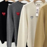 Comme Des Garcons Dệt Kim Cardigan Nữ Đế Áo Sơ Mi Trái Tim Đỏ Áo Len Áo Khoác Nam