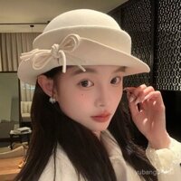 Con gái Nhà Giàu, mũ đội đầu tinh tế, mũ nỉ cừu phong cách Hepburn thanh lịch, gấp mép, kết hợp tất cả các kết hợp