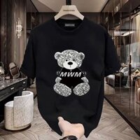 Con gấu in họa mẫu Thời trang mùa hè cổ tròn Áo thun nam boy phố vải cotton cao cấp unisex oversize