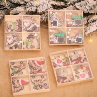 Còn hàng 12 Cái / hộp Giáng Sinh Hoạt Hình Bằng Gỗ Mặt Dây Nhỏ Trang Trí / Cây Giáng Sinh Bằng Gỗ Dễ Thương Mặt Dây Chuyền Nhỏ Quà Tặng Hoặc