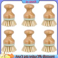 Còn hàng-Bamboo Bàn chải chà Mini, 6 gói Máy chà sàn làm sạch ướt bằng tre tự nhiên, Rửa nồi gang, chảo, rau củ - cho bồn rửa nhà bếp, phòng tắm, vệ sinh gia đình