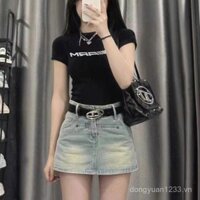 [Còn hàng] Bộ đồ hai mảnh váy denim cho nữ mùa hè, ngắn, cotton, tay ngắn, váy nửa, phong cách đường phố, bộ hoàn chỉnh