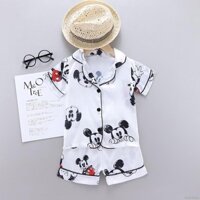Còn hàng [DUDUBABA] Đồ ngủ trẻ em Áo sơ mi ngắn tay in hình Mickey hoạt hình + Quần Short Bộ đồ ngủ bé trai 1-6 tuổi
