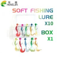 Còn hàng HENGJIA 10 chiếc MỀM mồi câu cá chì jig móc câu cá 5 màu hỗn hợp sâu mồi với miễn phí 5 lưới hộp câu cá tac