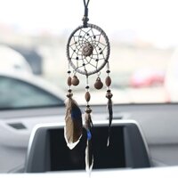 Còn hàng Mini Dream Catcher cho ô tô Đính cườm lông vũ tự nhiên và mạng dệt màu xám thủ công
