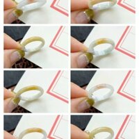 [Còn hàng] Ngọc bích tự nhiên nguyên chất loại A, loại băng dính mịn, ngọc bích vàng mịn với rắc vàng, nhẫn băng trắng kiểu mới
