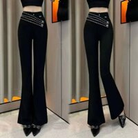 Còn hàng, quần ống loe kim cương sáng bóng hai hàng viền chéo mới cho mùa xuân hè thu 2025, thời trang nữ, quần ống rộng thoải mái