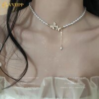 Còn hàng Thời Trang Pha Lê Bướm Xương Đòn Vòng Cổ Nữ Ngọc Trai Hạt Dây Xích Choker Phụ Kiện Trang Sức