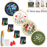 Còn hàng # Vật liệu thêu DIY cho người mới bắt đầu, bộ thêu treo tranh, làm thủ công trang trí phòng khách, hoa và cây 3D tiếng Anh 0209hw
