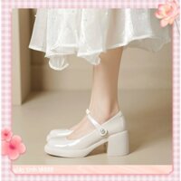 🔥Còn hàng🔥Giày búp bê nữ 7 phân,Dép cao gót nữ 7p,Giày gothic lolita,Trắng đen và đỏ(cỡ 35-40)